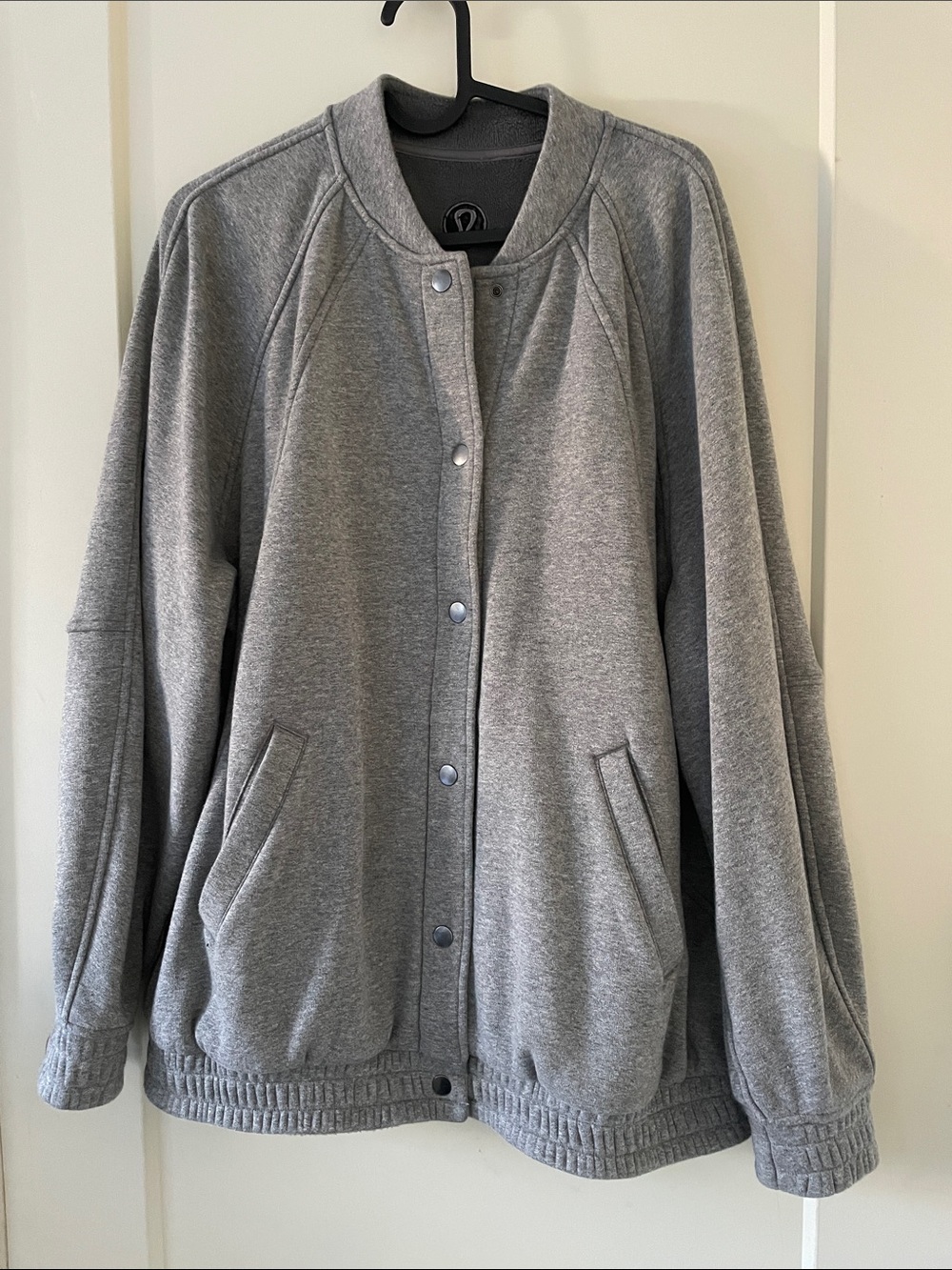 lululemon athletica Gray Snap-Front Long Bomber Sweatshirt Jacket